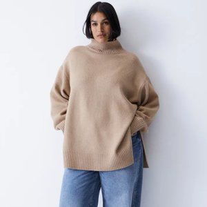 HM Dark beige Oversized Turtleneck Sweater Women Size S